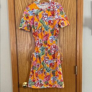 Zara Women's Tropical Print Short Sleeve Dress - Orange Sz S